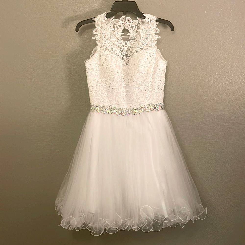 White size 8 jeweled midi formal dress